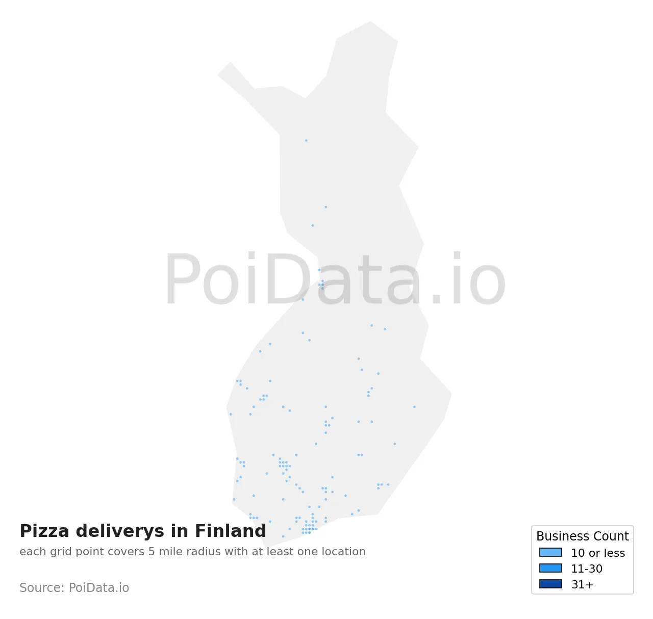 Pizza delivery density map for Finland