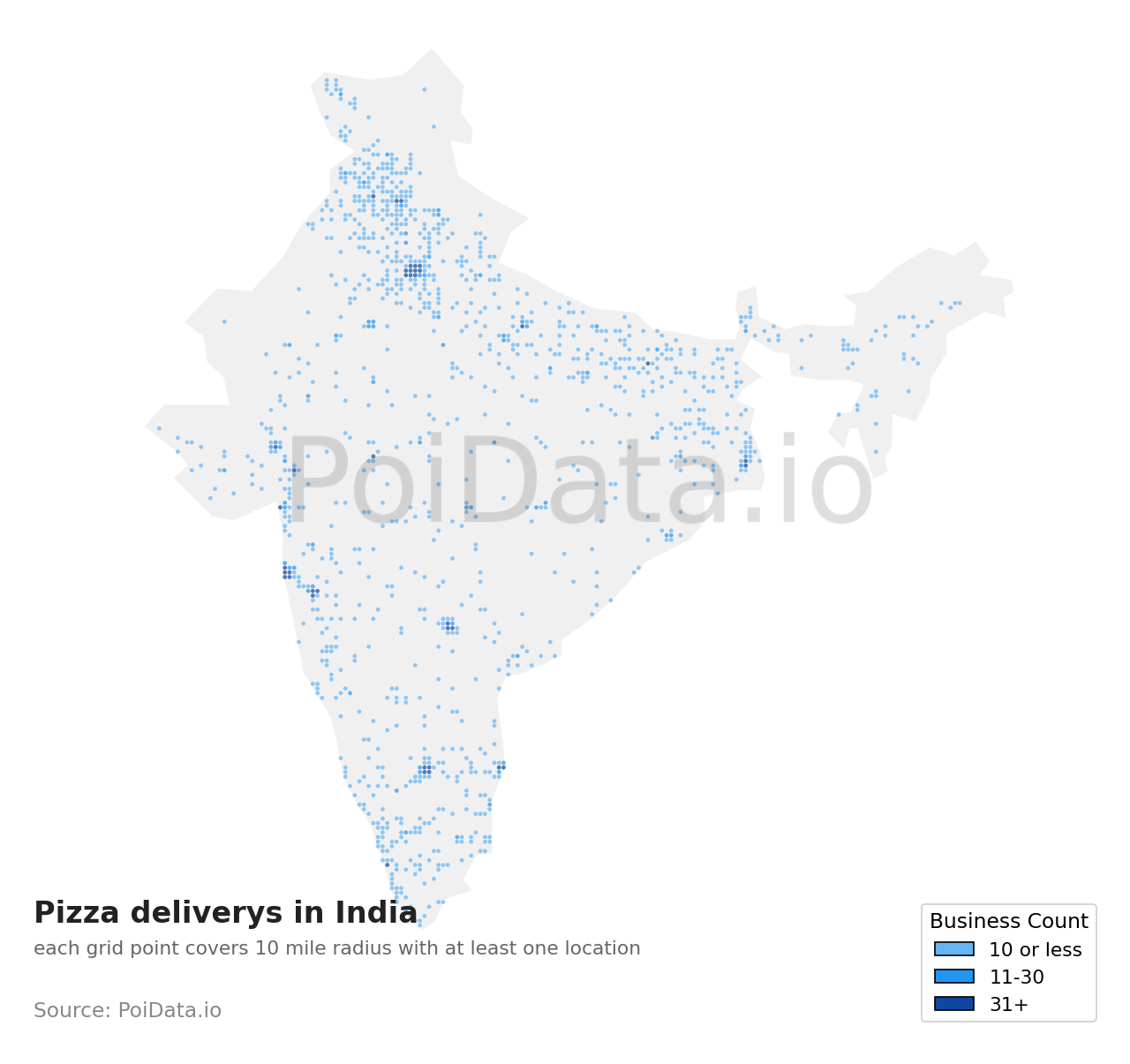 Pizza delivery density map for India