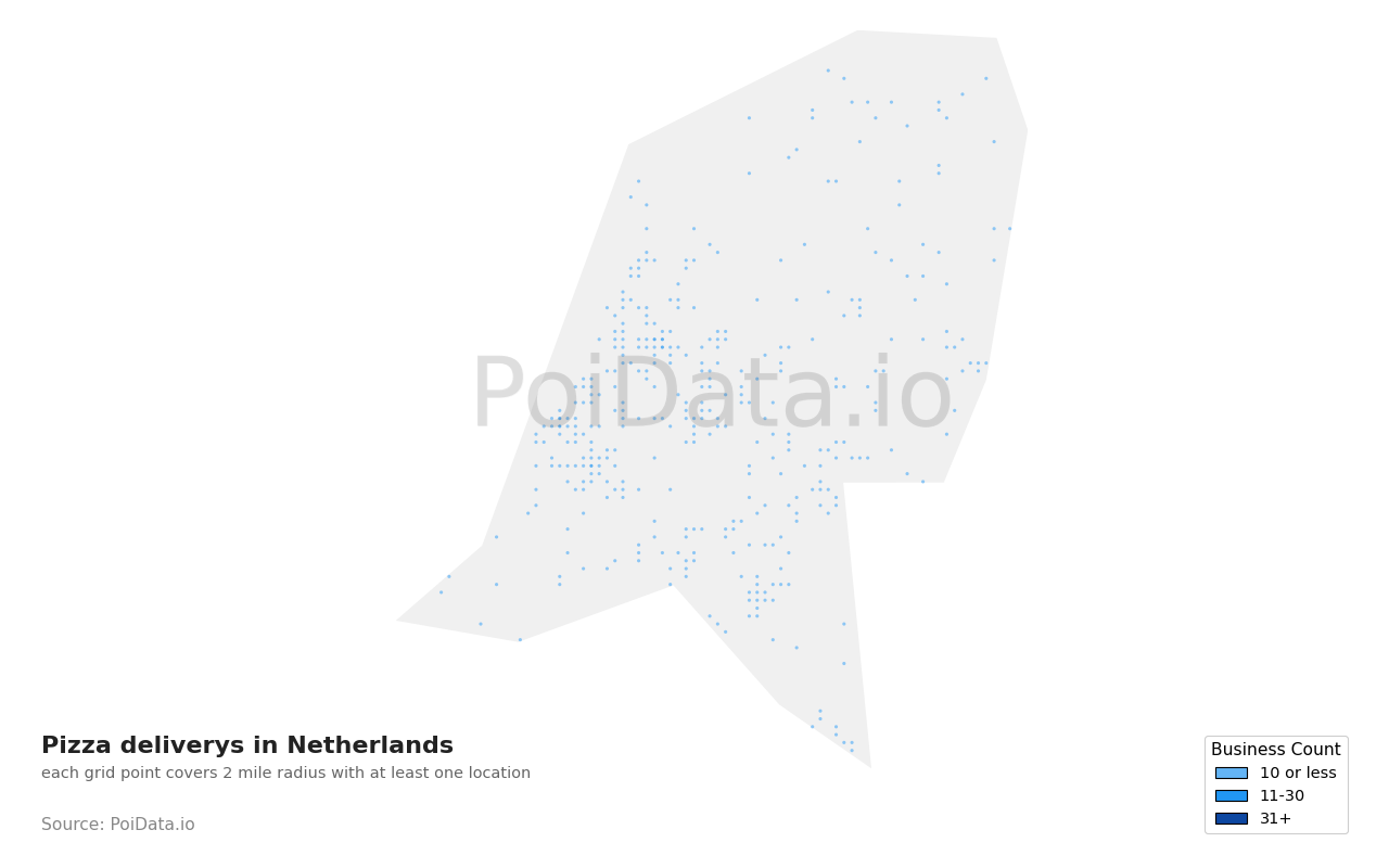 Pizza delivery density map for Netherlands