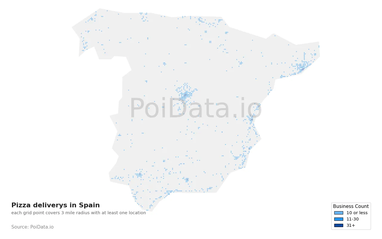 Pizza delivery density map for Spain