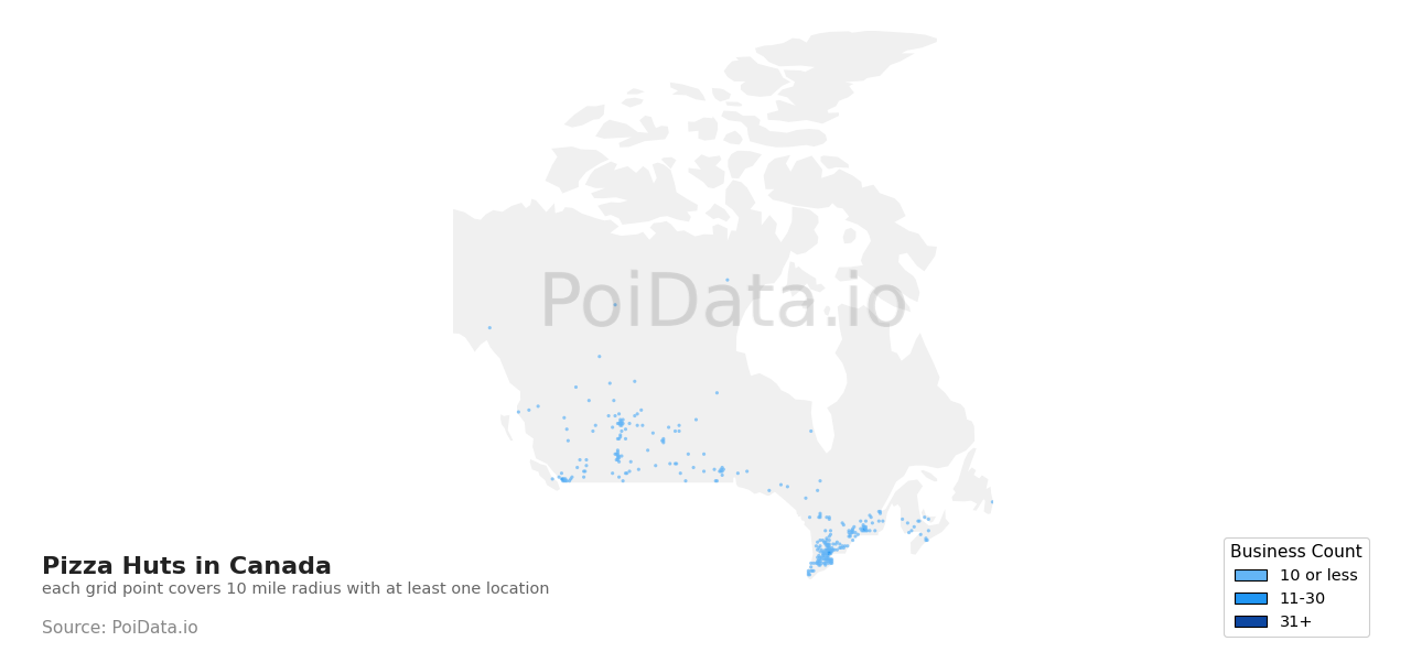 Pizza Hut density map for Canada