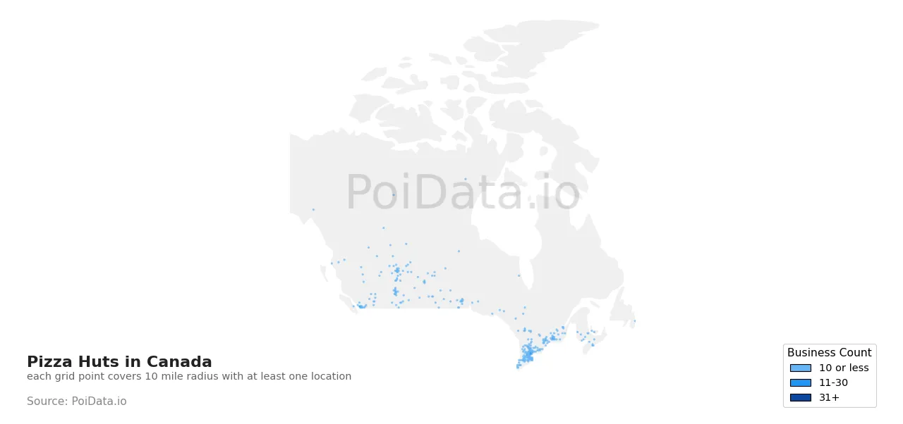 Pizza Hut density map for Canada