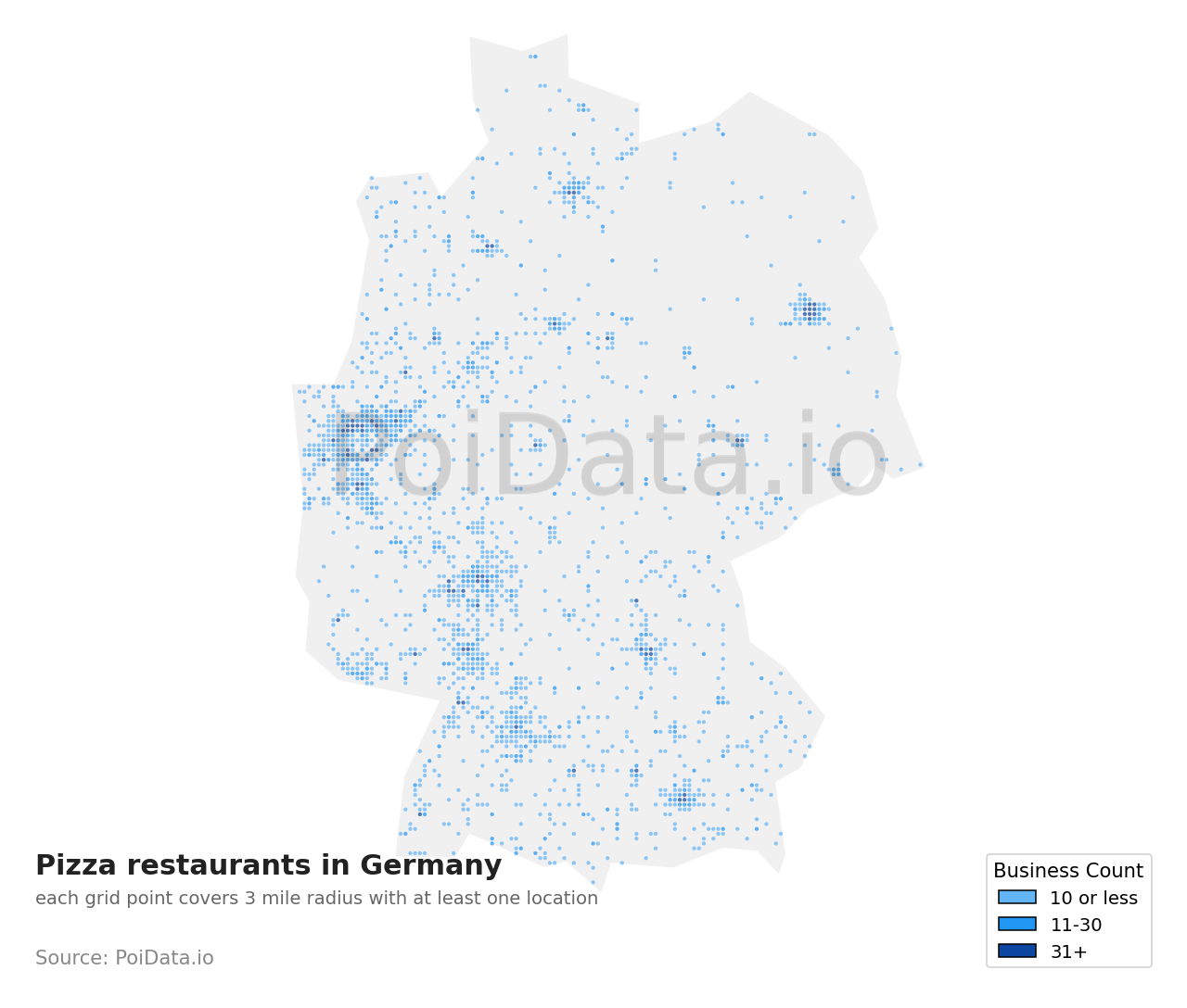 Pizza restaurant density map for Germany