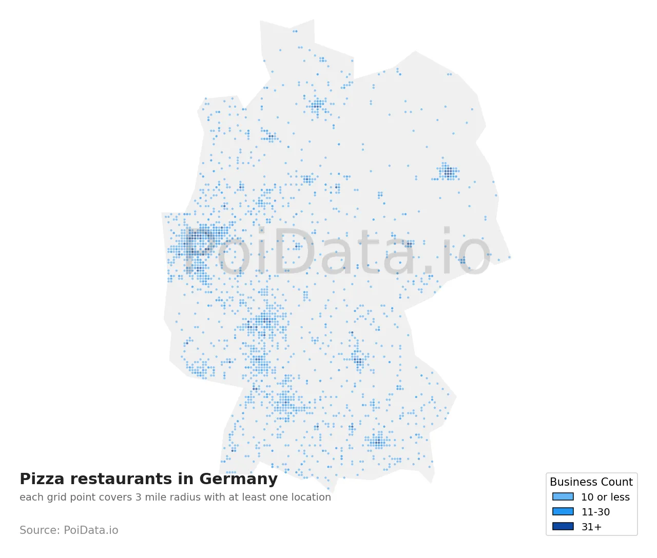 Pizza restaurant density map for Germany