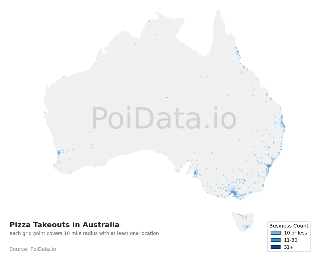 Pizza Takeout density map for Australia