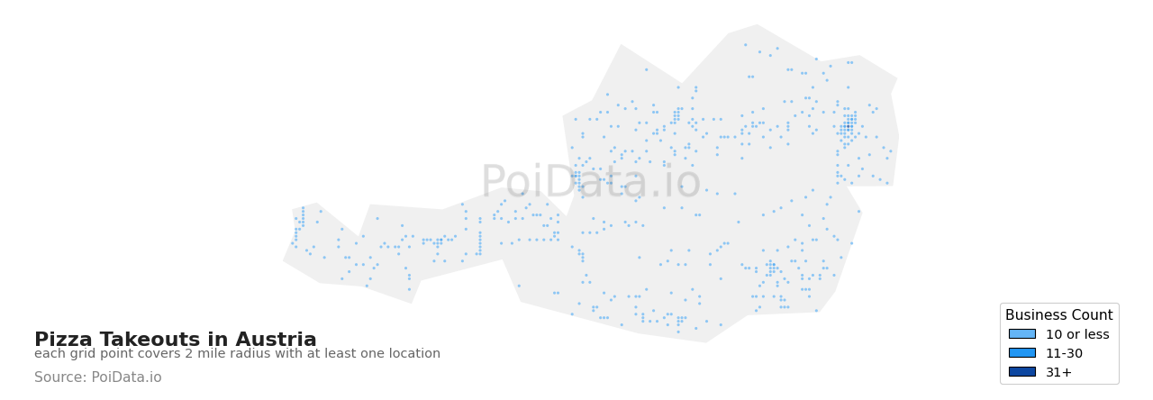 Pizza Takeout density map for Austria