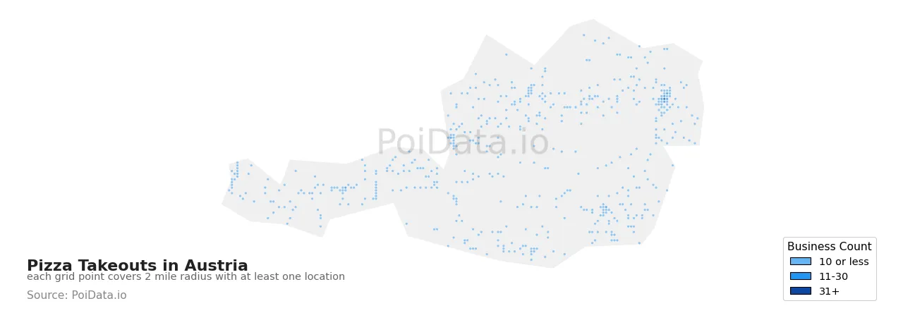 Pizza Takeout density map for Austria