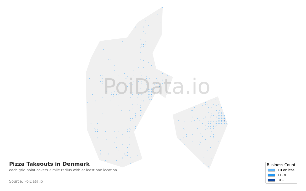 Pizza Takeout density map for Denmark