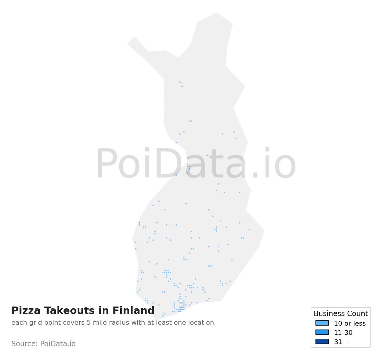 Pizza Takeout density map for Finland