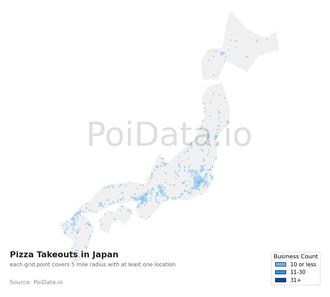 Pizza Takeout density map for Japan