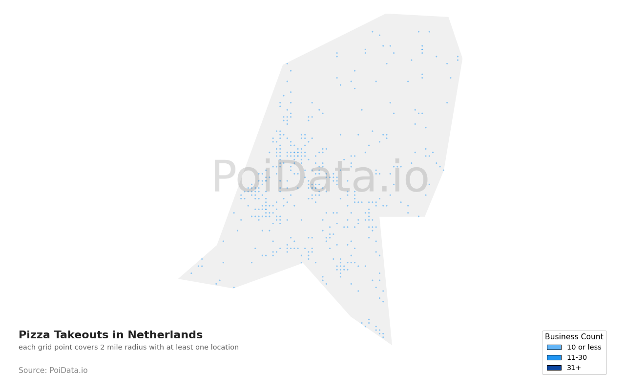 Pizza Takeout density map for Netherlands