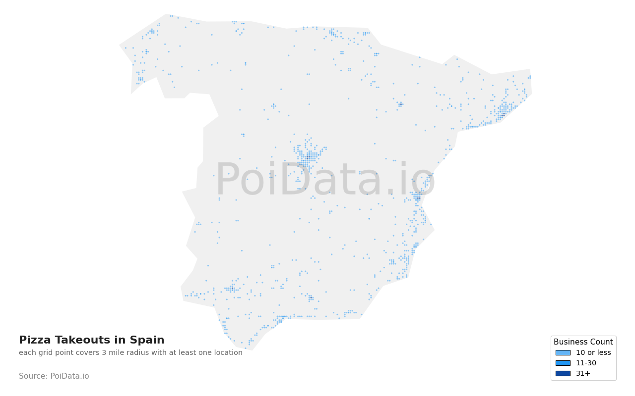 Pizza Takeout density map for Spain
