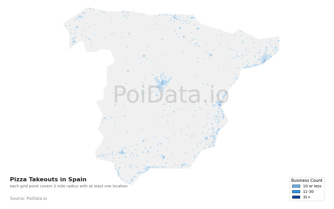 Pizza Takeout density map for Spain