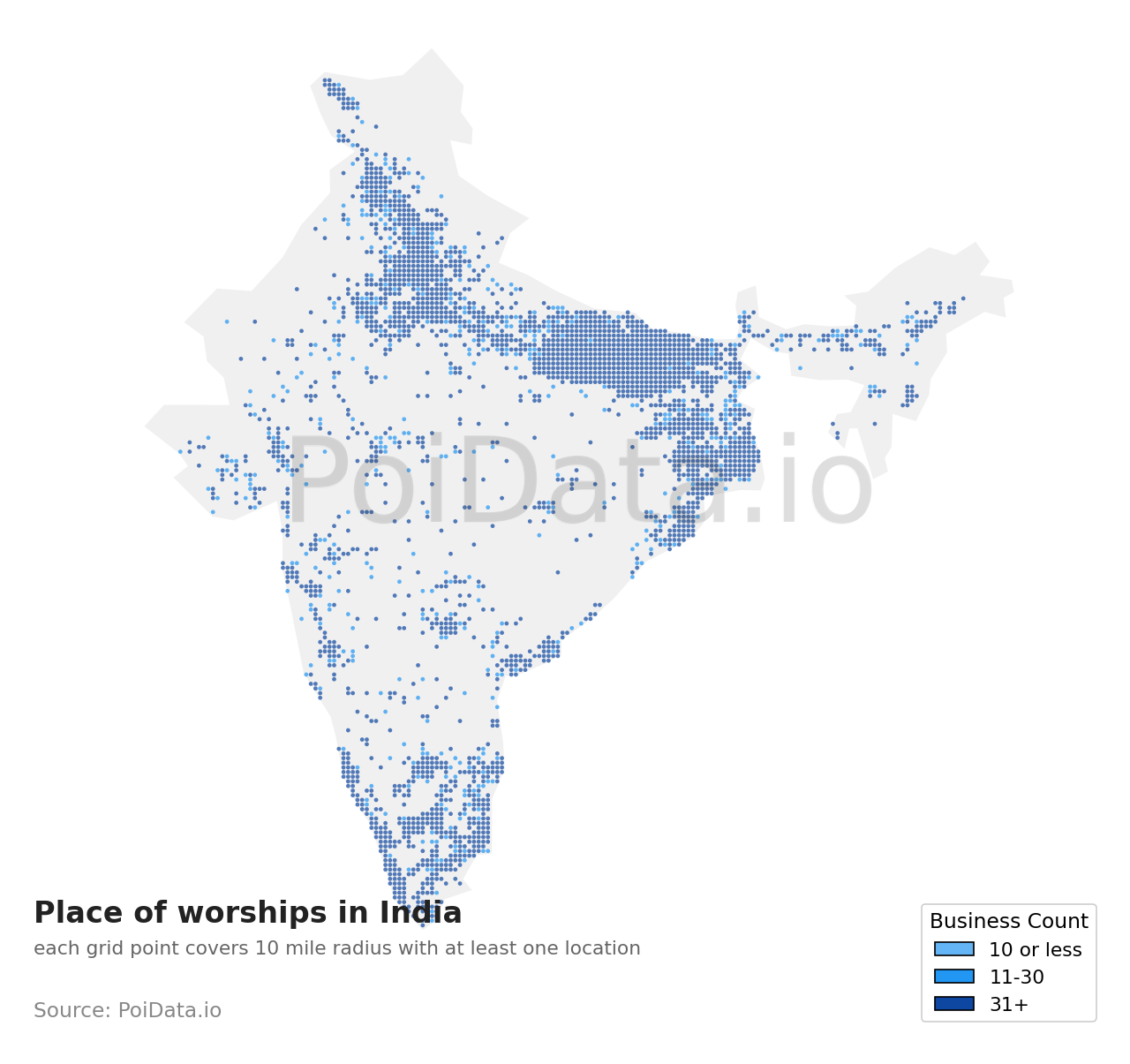 Place of worship density map for India