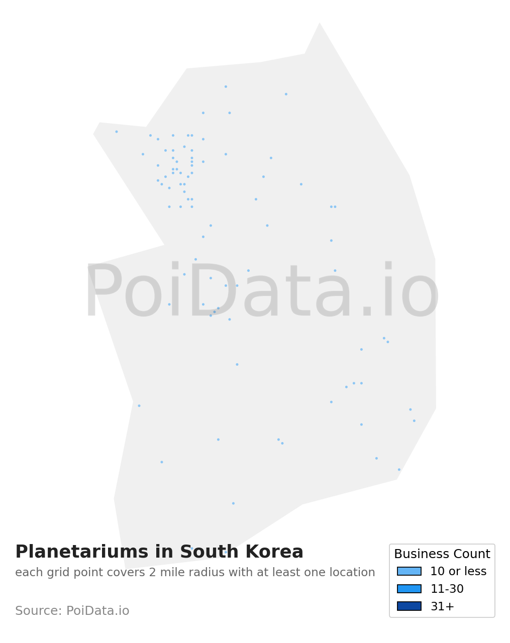 Planetarium density map for South Korea