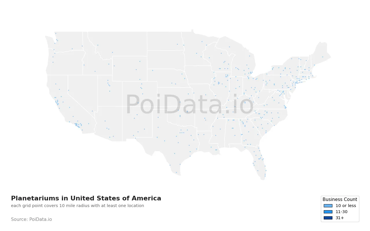 Planetarium density map for United States