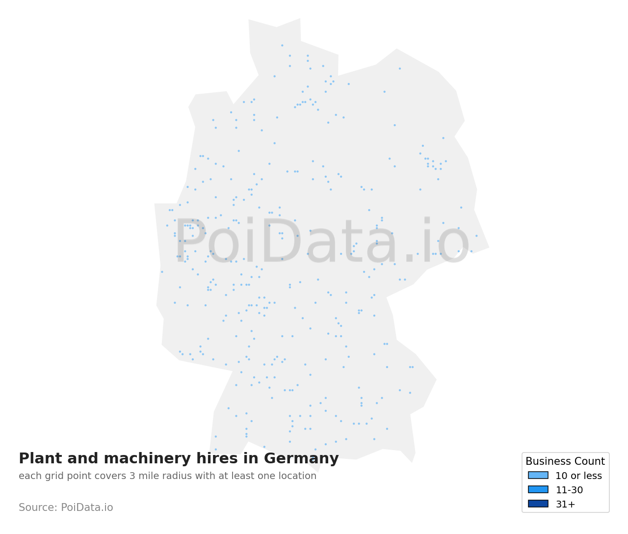 Plant and machinery hire density map for Germany