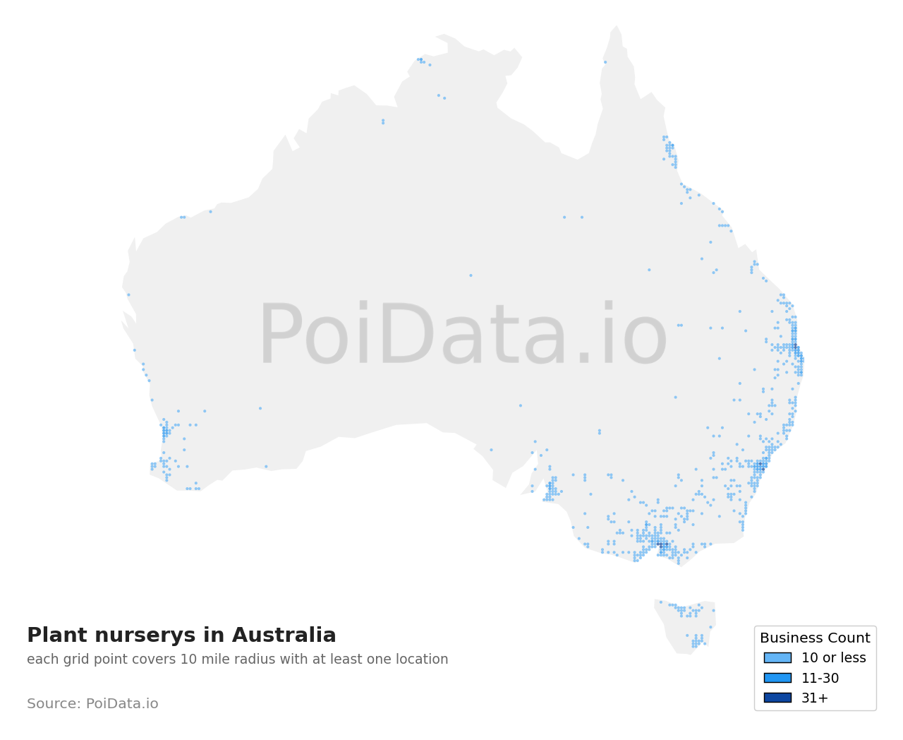 Plant nursery density map for Australia