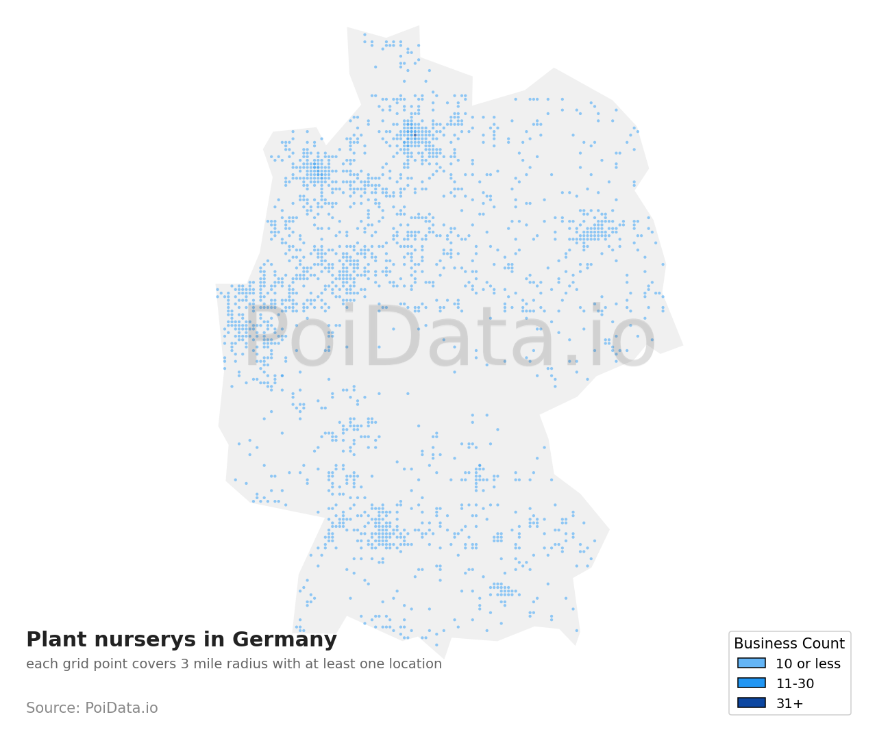 Plant nursery density map for Germany
