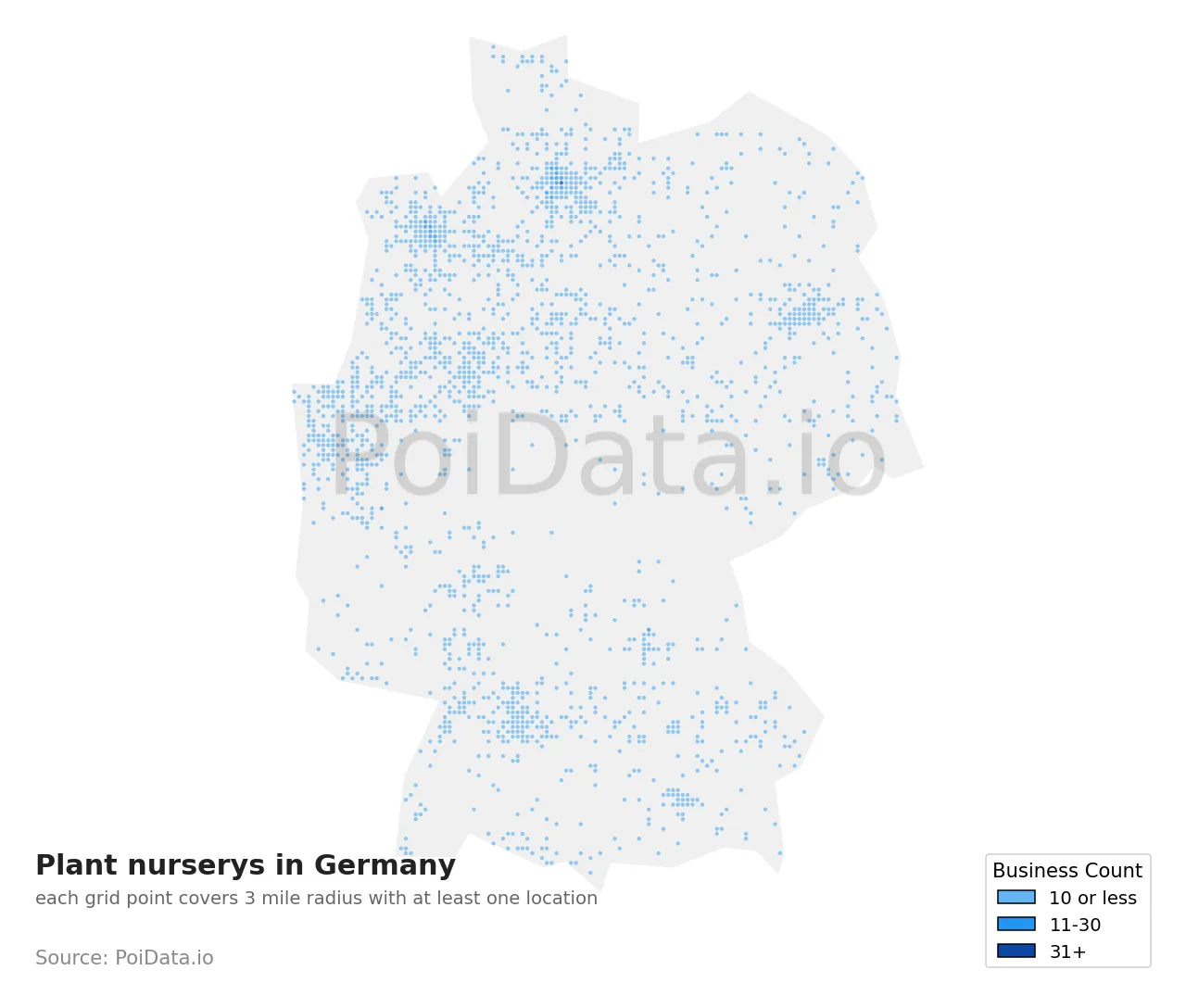 Plant nursery density map for Germany