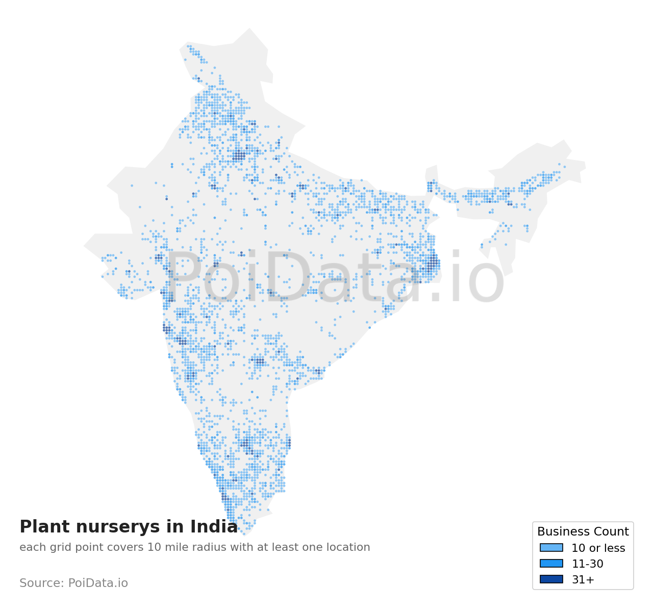 Plant nursery density map for India