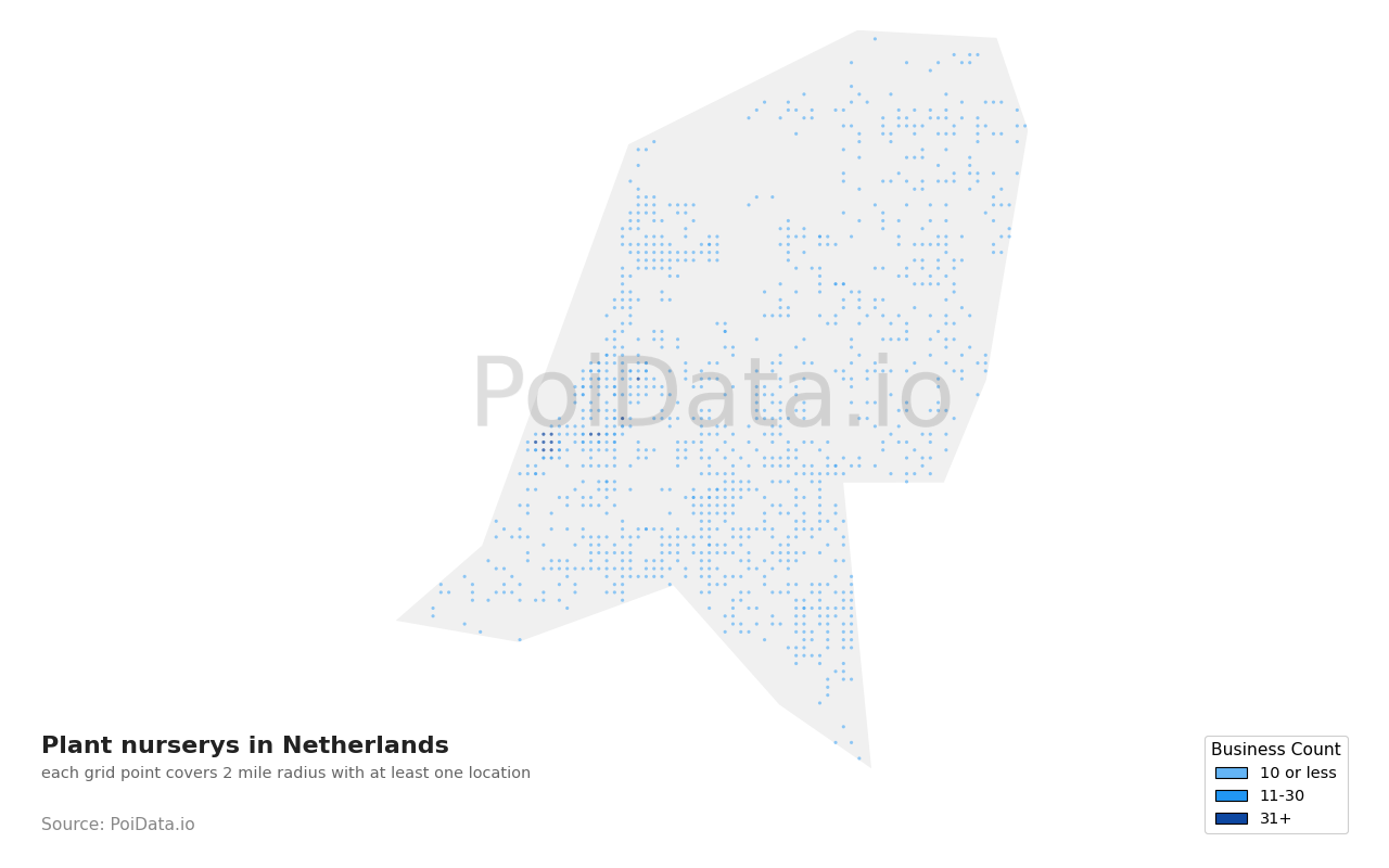 Plant nursery density map for Netherlands
