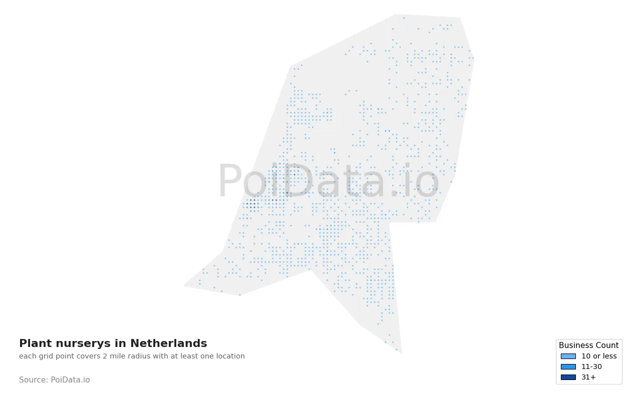 Plant nursery density map for Netherlands