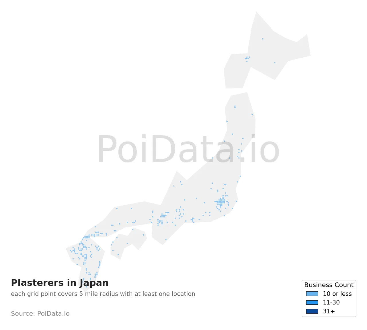 Plasterer density map for Japan