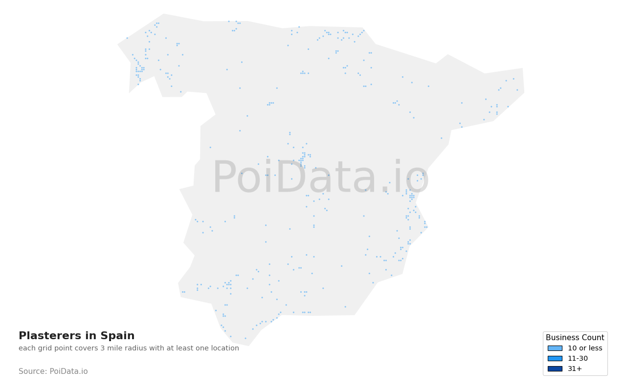 Plasterer density map for Spain