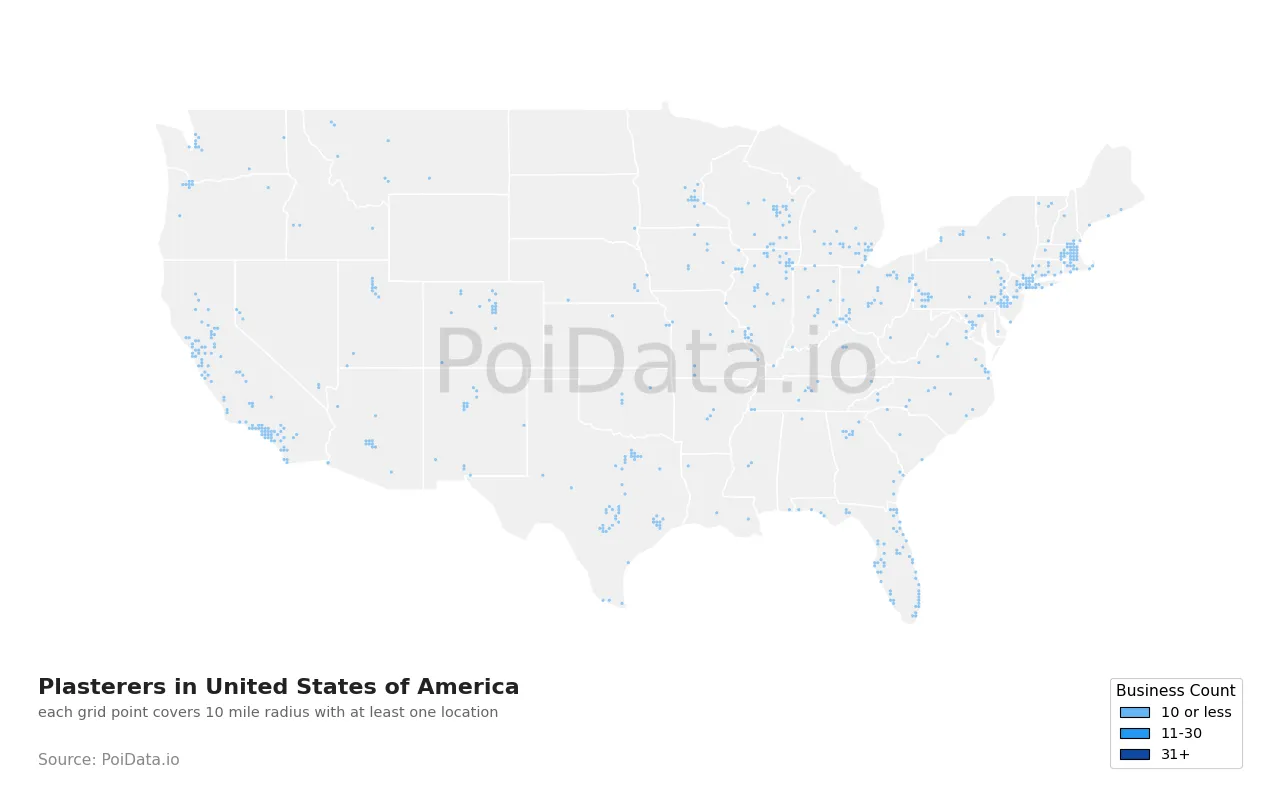 Plasterer density map for United States