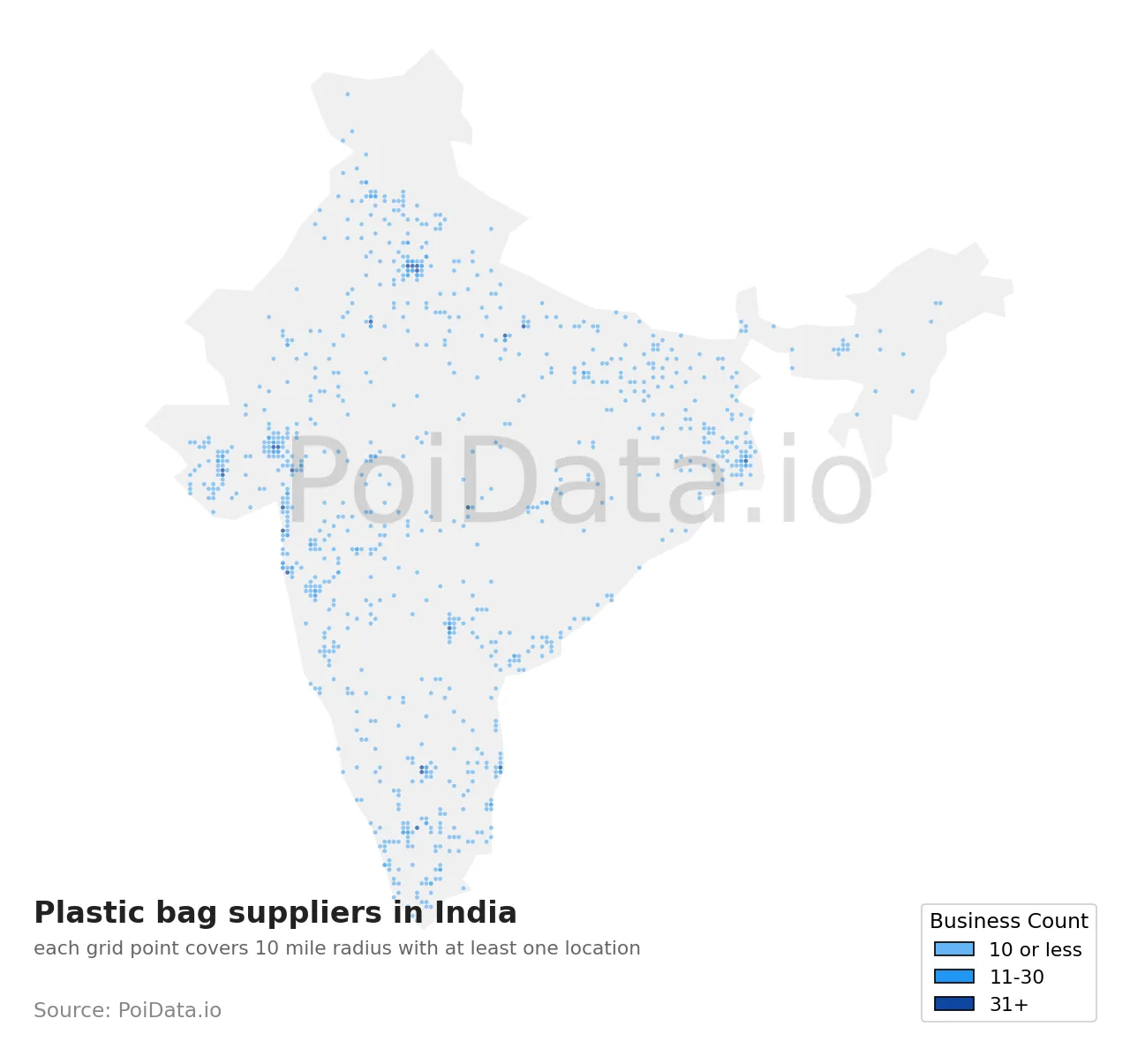 Plastic bag supplier density map for India