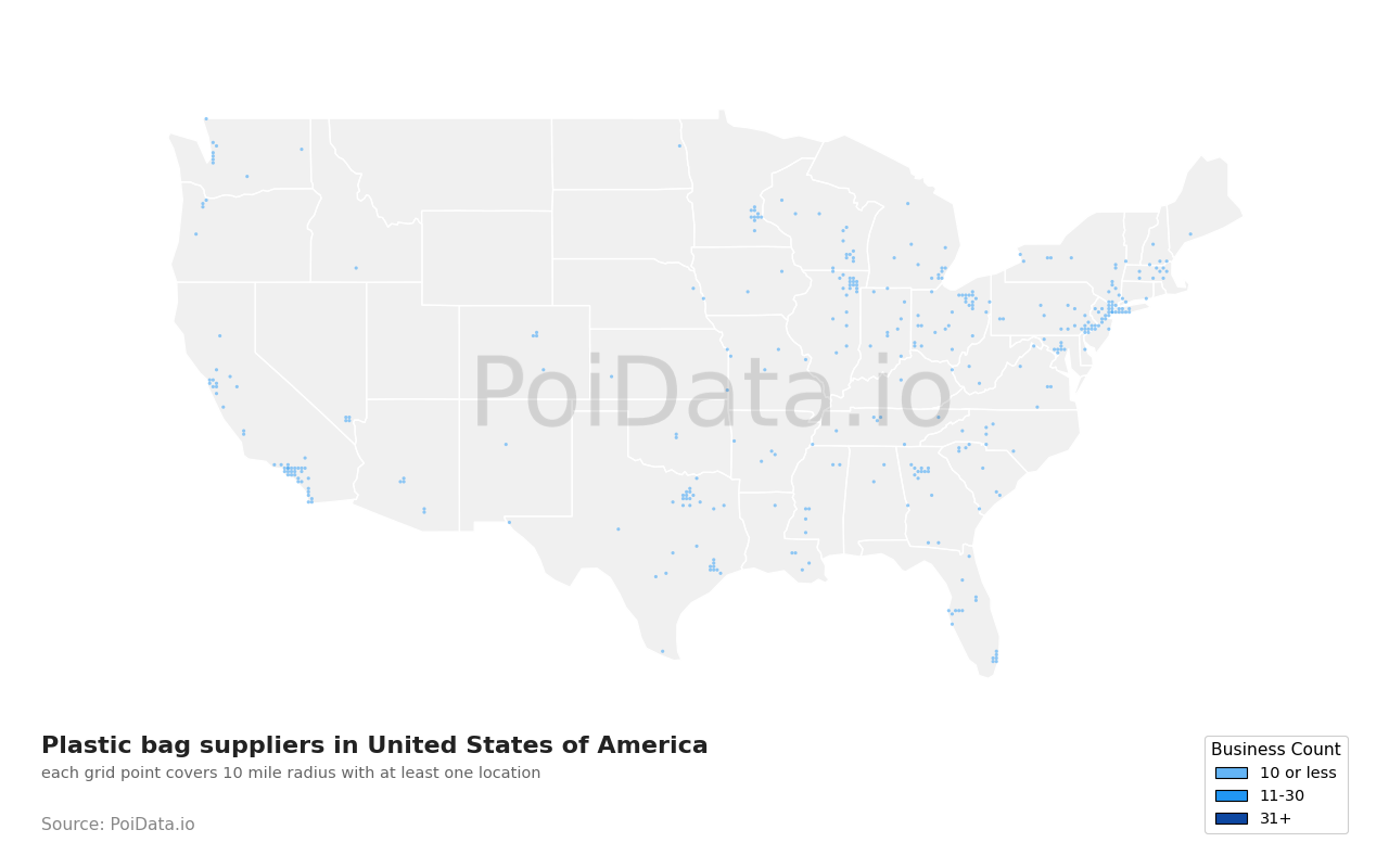Plastic bag supplier density map for Ohio, United States