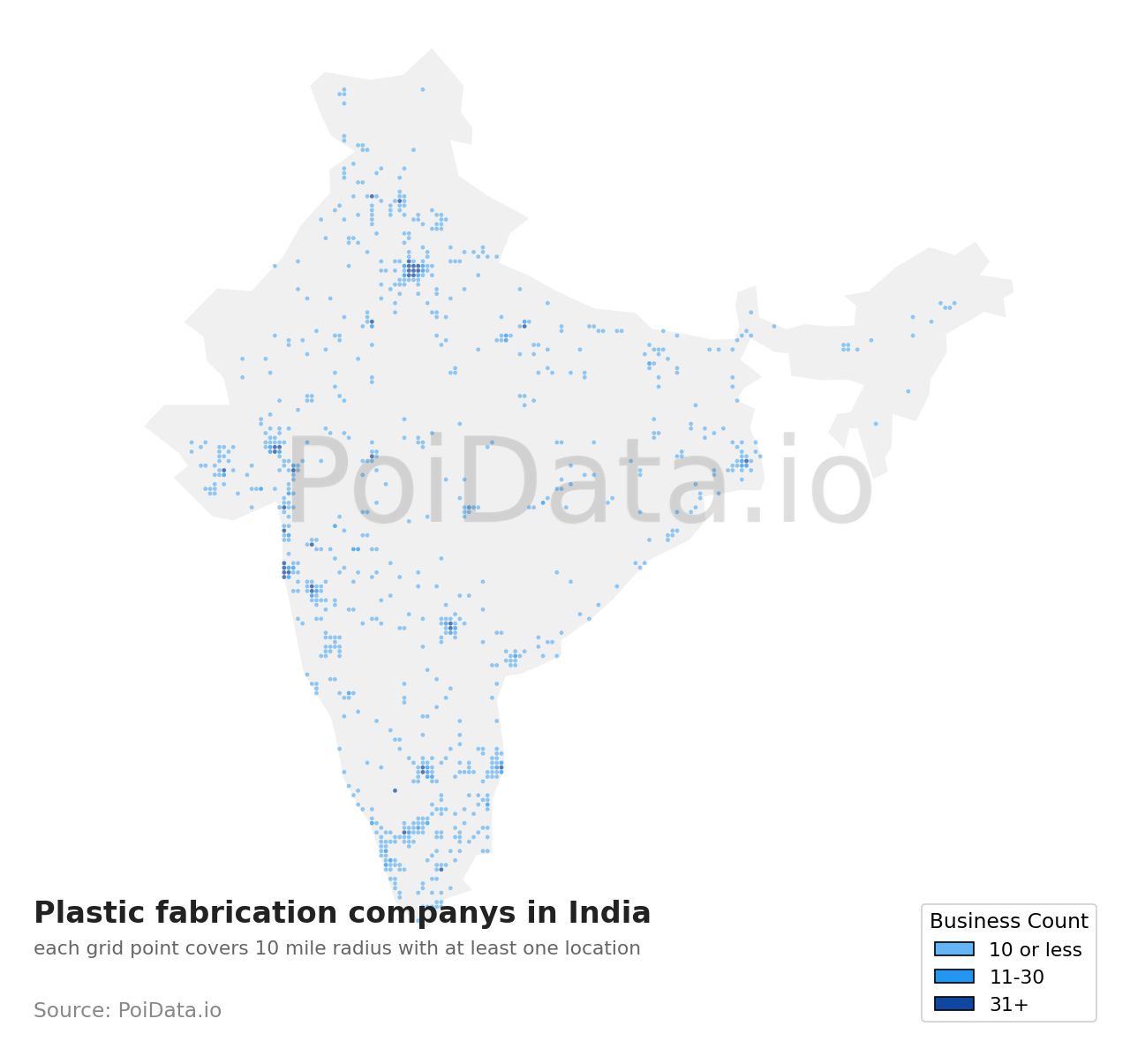 Plastic fabrication company density map for India