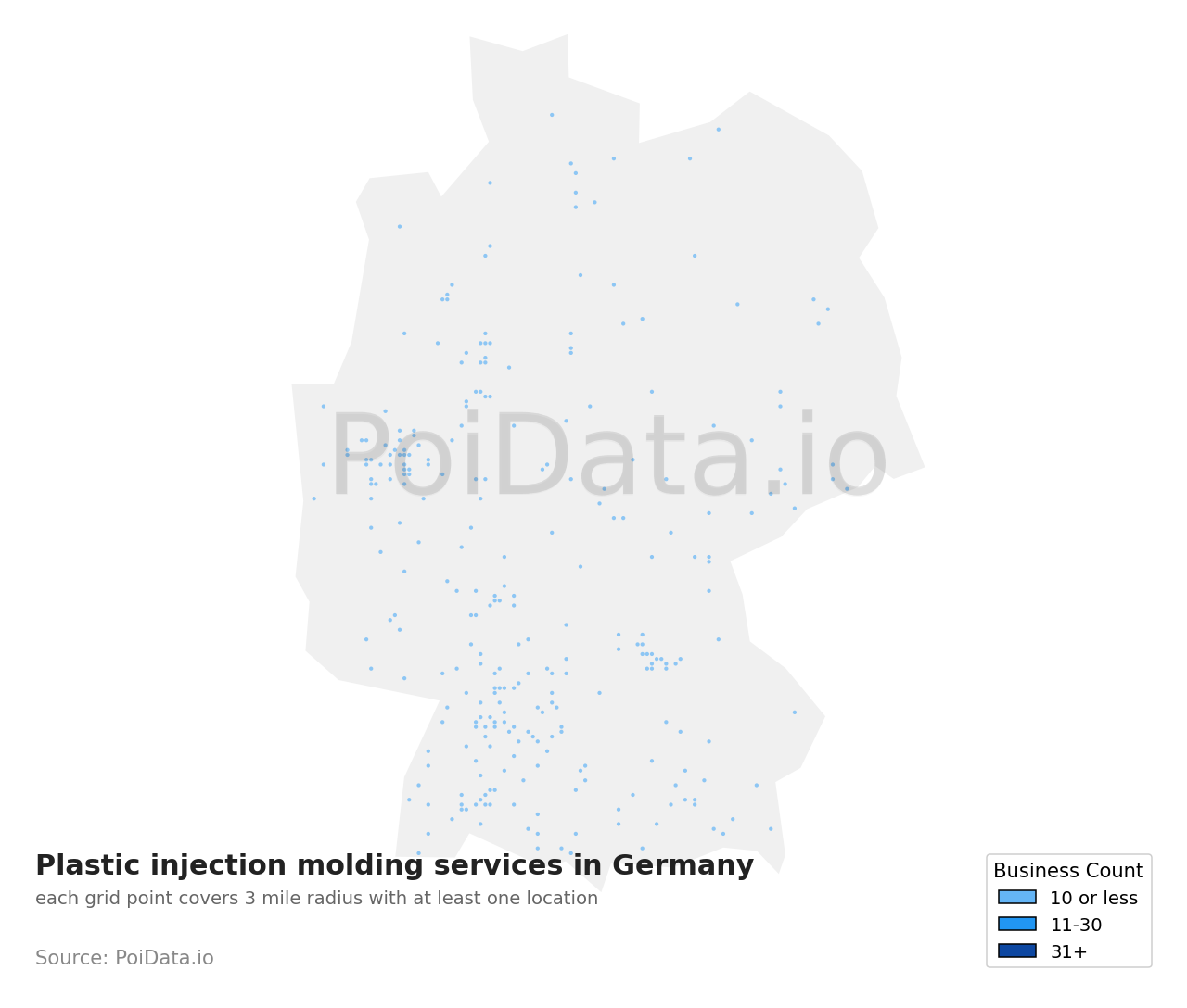 Plastic injection molding service density map for Germany