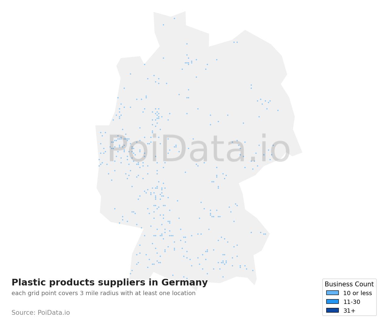 Plastic products supplier density map for Germany