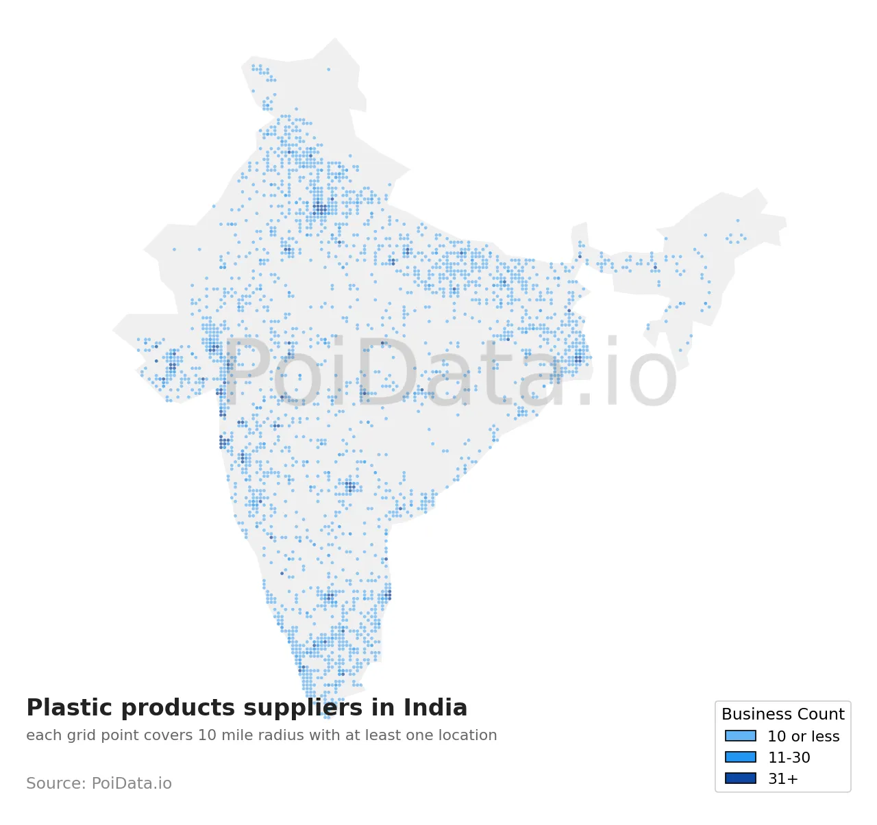 Plastic products supplier density map for India