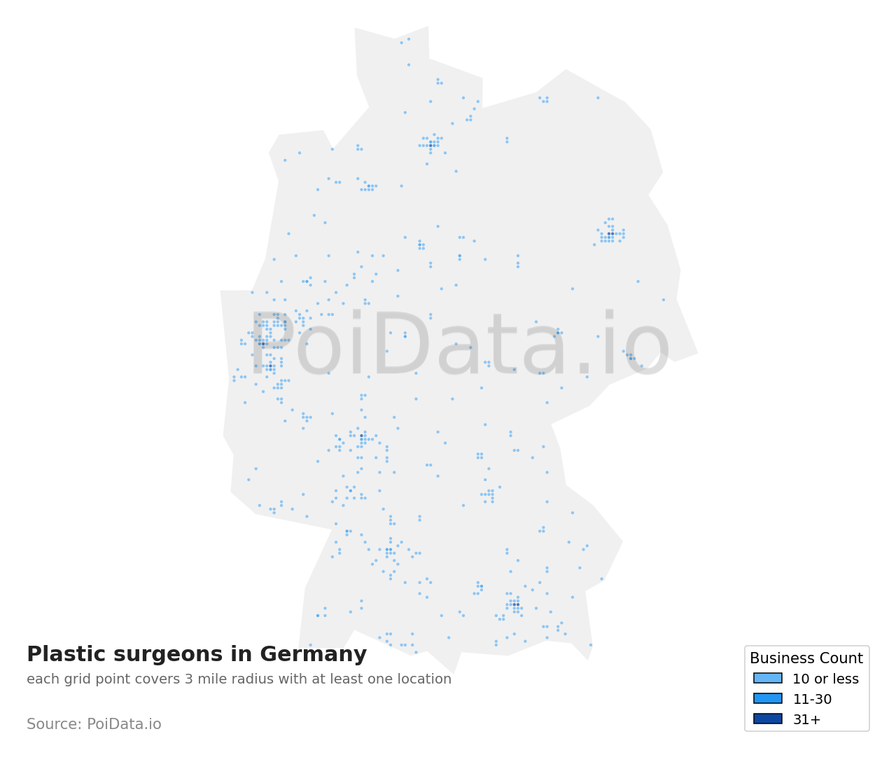 Plastic surgeon density map for Germany