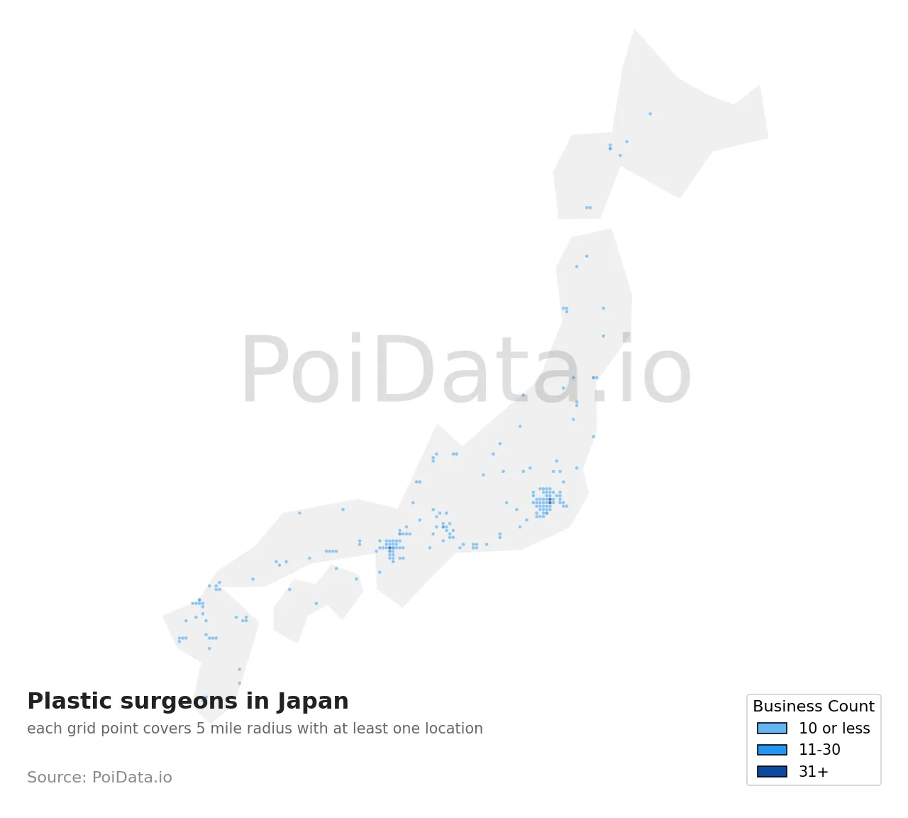 Plastic surgeon density map for Japan