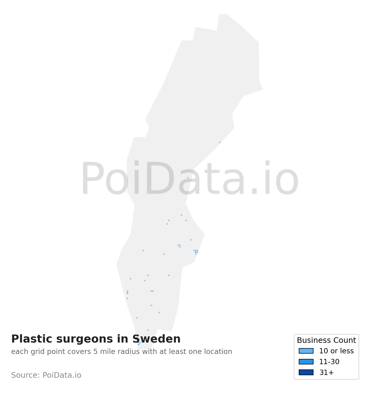 Plastic surgeon density map for Sweden