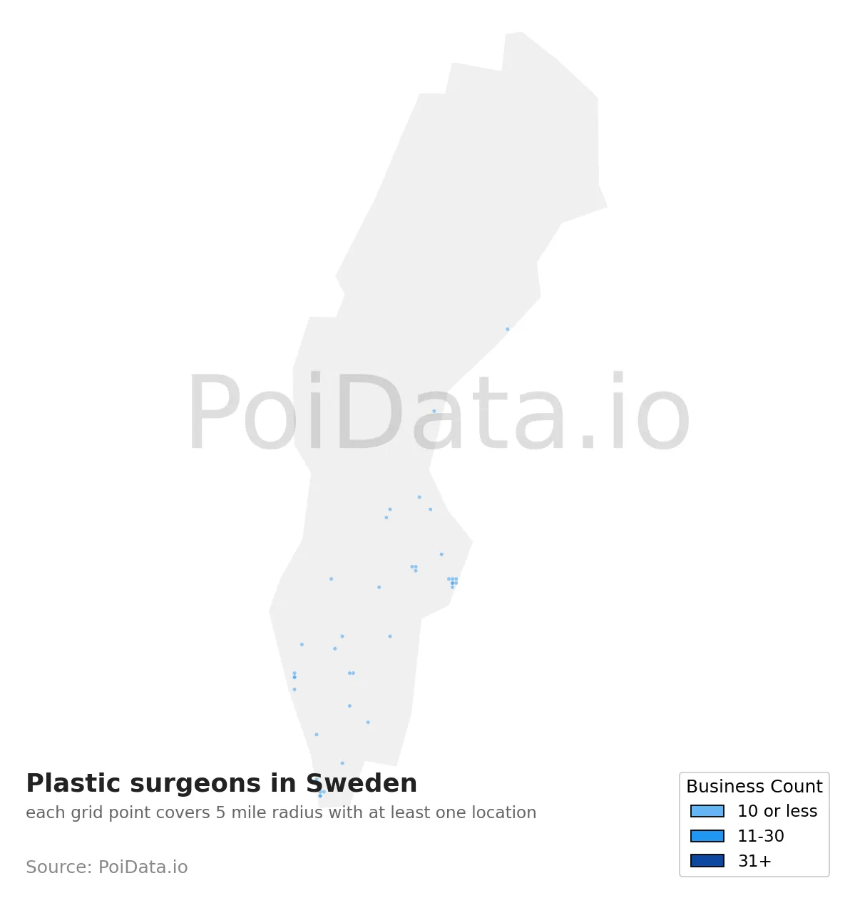 Plastic surgeon density map for Sweden