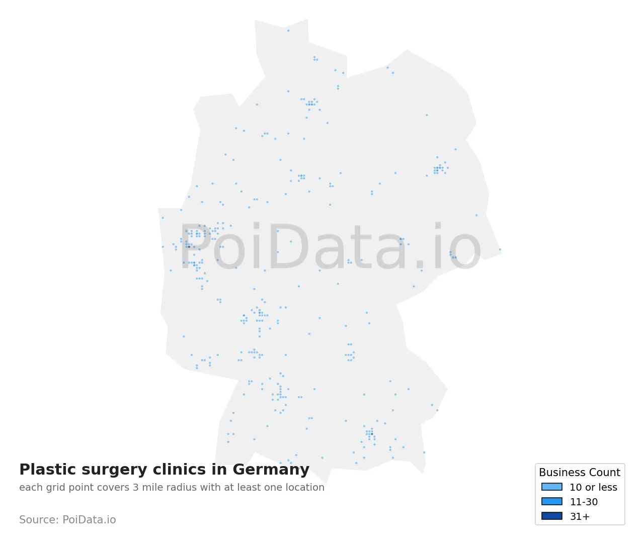Plastic surgery clinic density map for Germany
