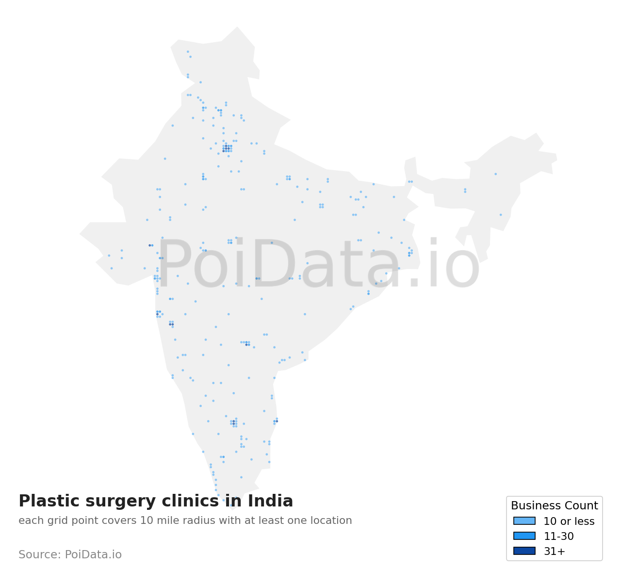 Plastic surgery clinic density map for India