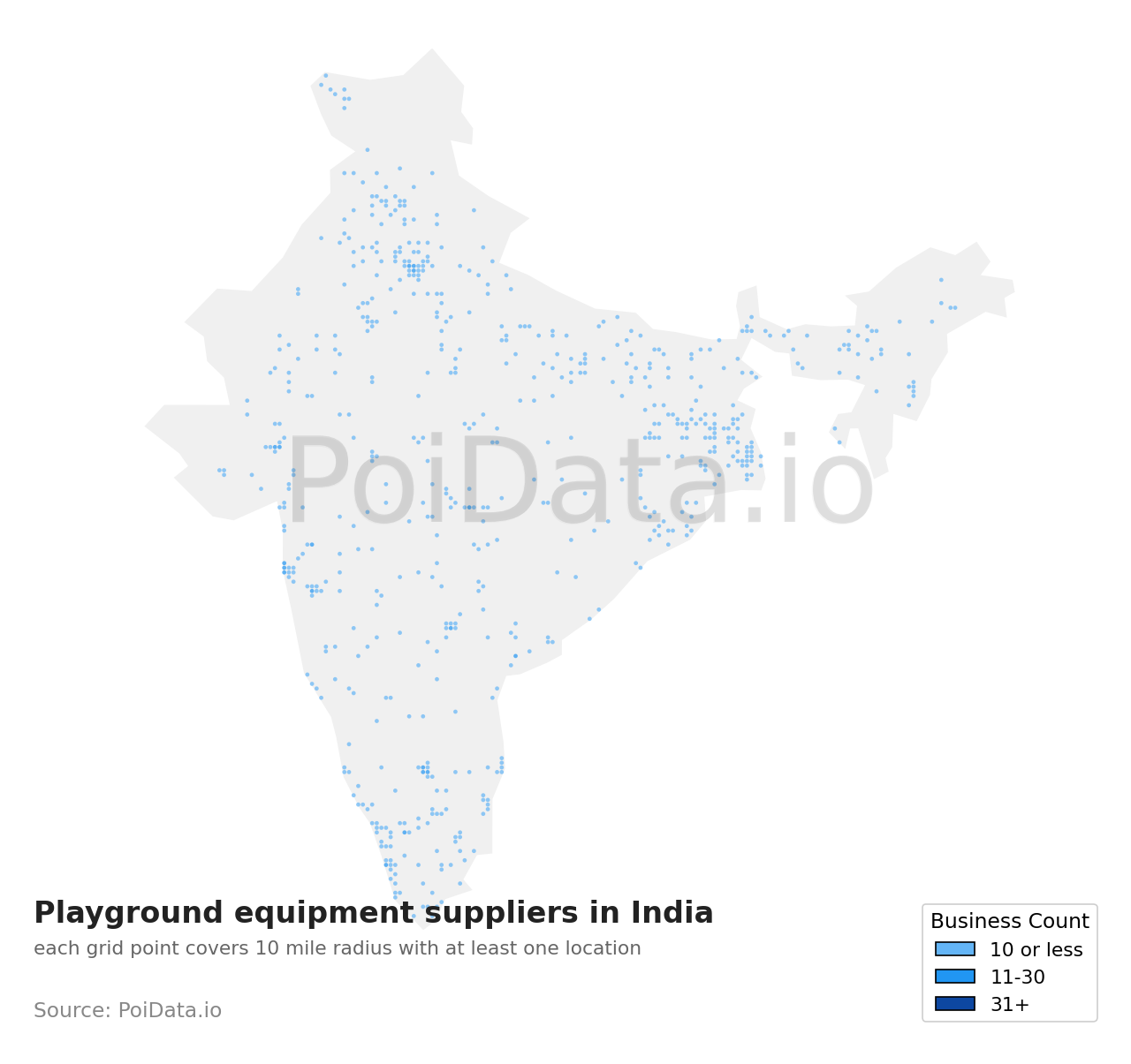 Playground equipment supplier density map for India
