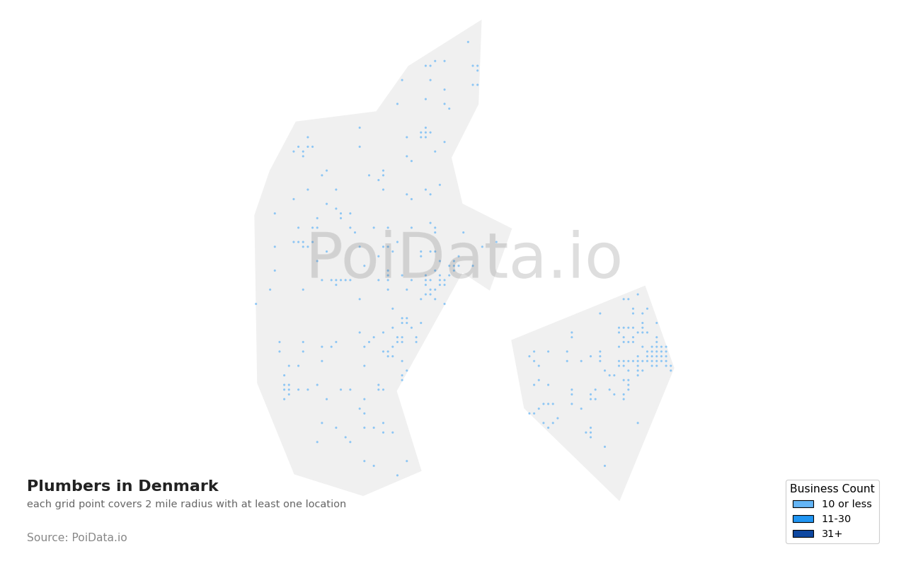 Plumber density map for Denmark