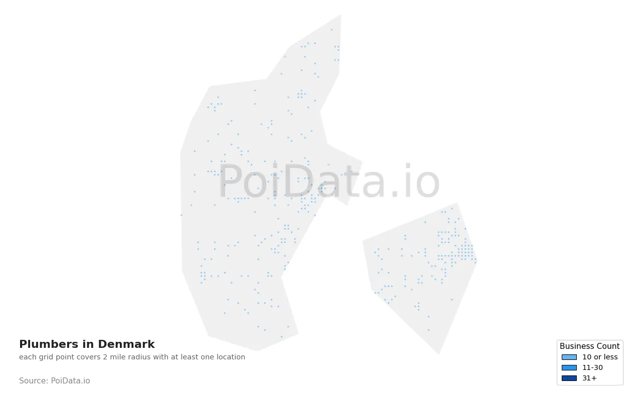Plumber density map for Denmark