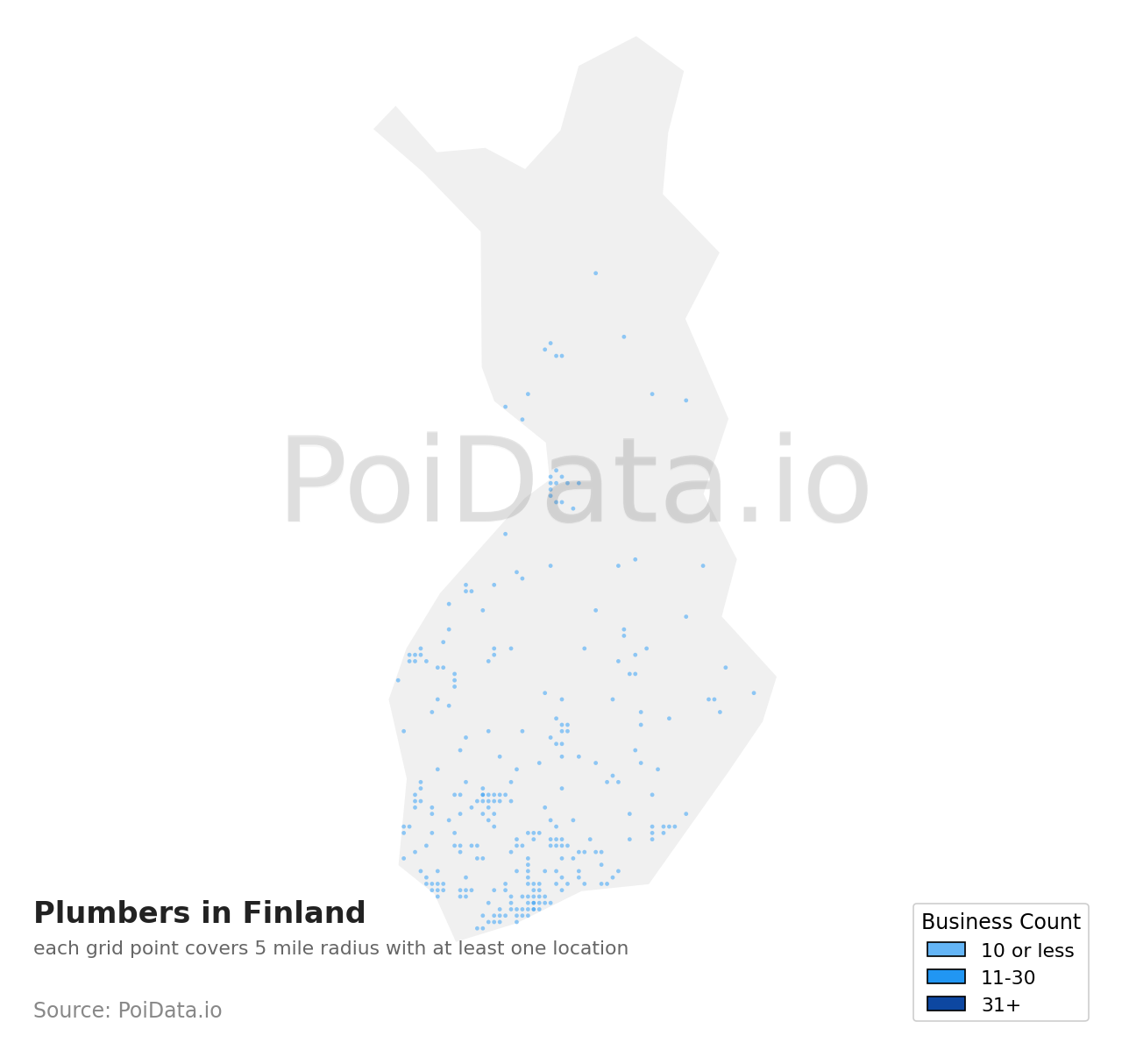 Plumber density map for Finland
