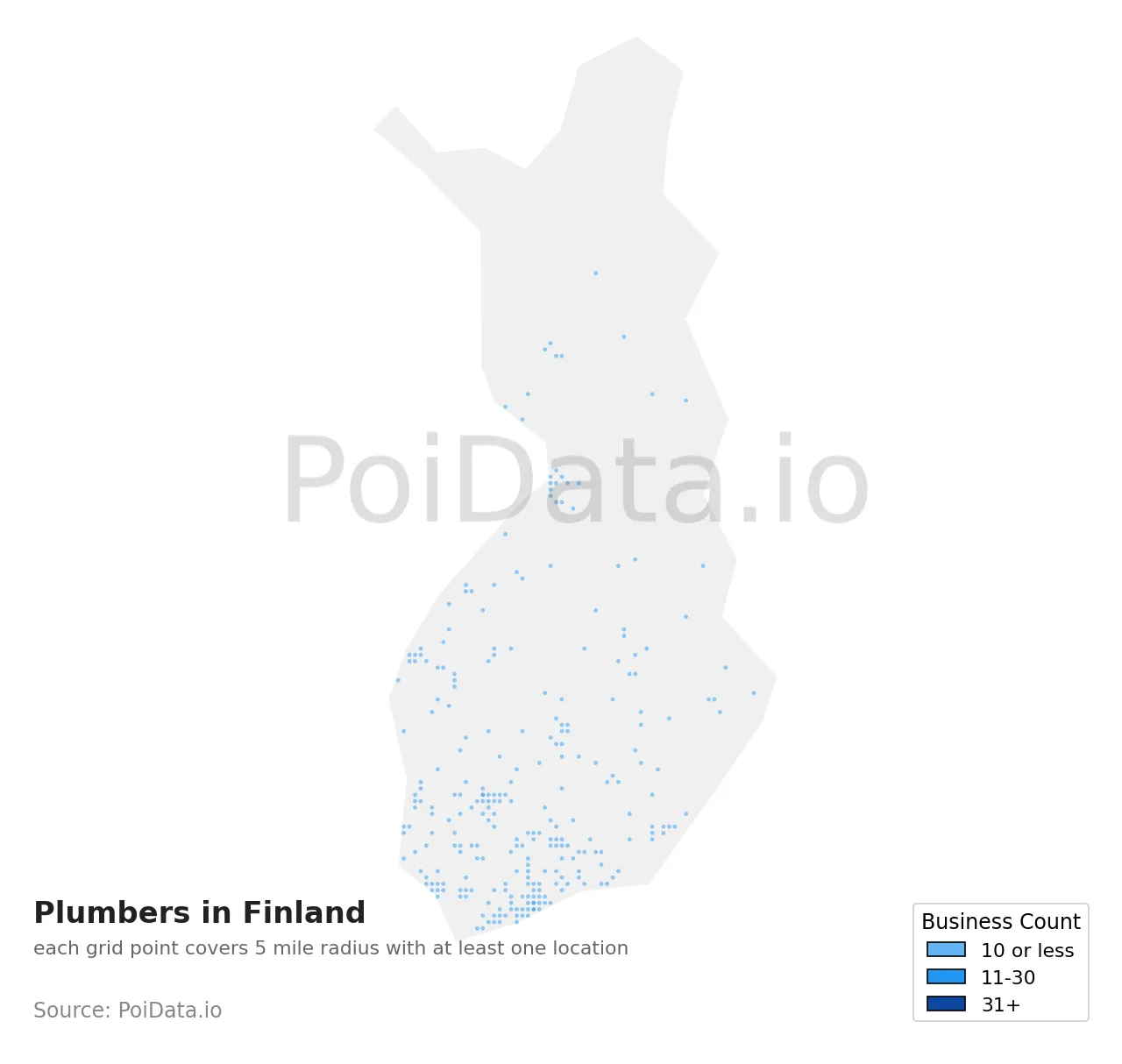 Plumber density map for Finland