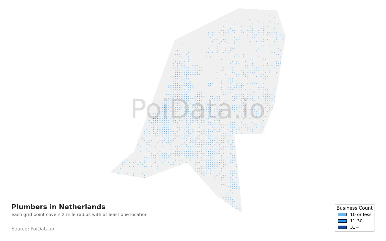 Plumber density map for Netherlands