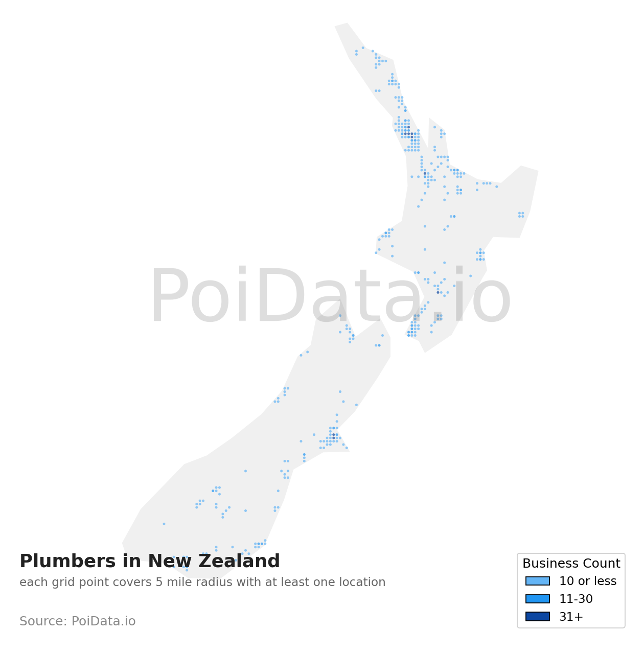 Plumber density map for New Zealand