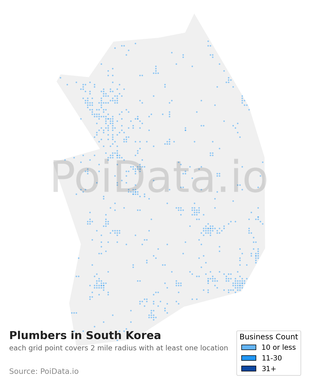 Plumber density map for South Korea